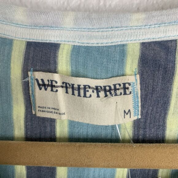 Free People Get Real T-Shirt Oversized Medium S/S Color-block Striped Green New - Picture 11 of 16